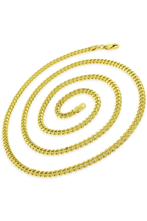 925 Italian Sterling Silver 3.5mm Miami Cuban, FREE Microfiber Cloth, Solid Bombe Curb Link Gold Plated Chain Mens Womens Necklace, Giorgio Bergamo