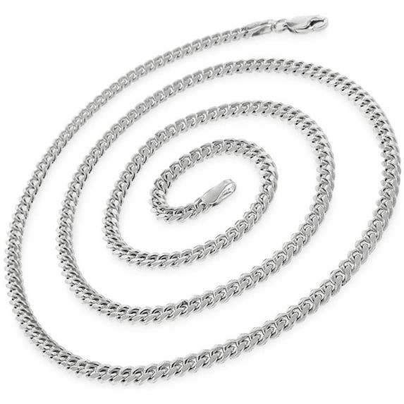 925 Italian Sterling Silver 3.5mm Miami Cuban, FREE Microfiber Cloth, Solid Bombe Curb Link Rhodium Chain Mens Womens Necklace, Giorgio Bergamo