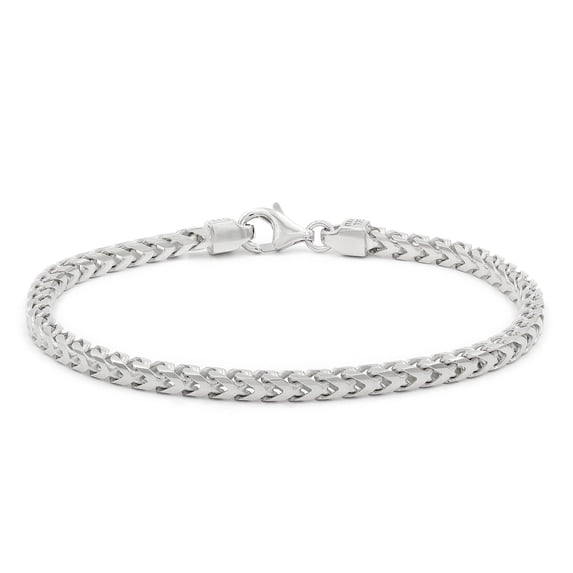 925 Italian Sterling Silver 3.5mm Solid Franco Bracelet, FREE Microfiber Cloth, Rhodium Plated Square Box Chain, Giorgio Bergamo