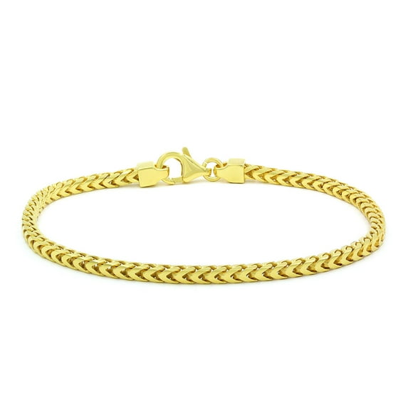 925 Italian Sterling Silver 3mm Solid Franco Bracelet, FREE Microfiber Cloth, Yellow Gold Plated Square Box Chain, Giorgio Bergamo 7.5
