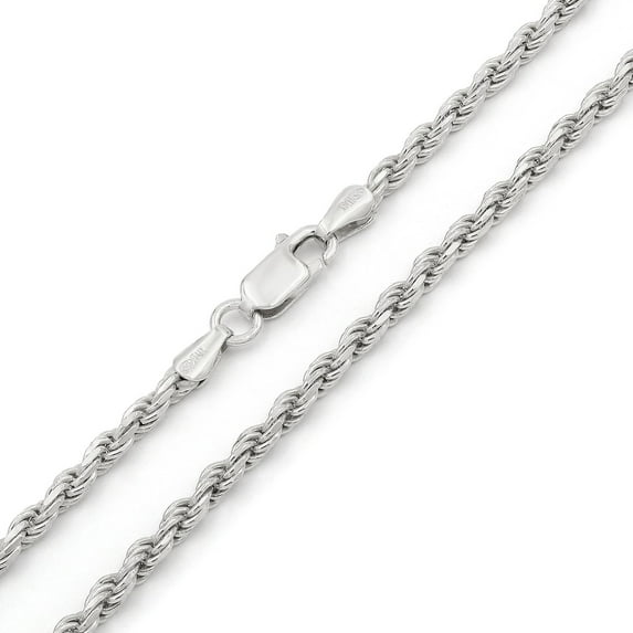 925 Italian Sterling Silver 3mm Solid Rope Diamond Cut Chain, FREE Microfiber Cloth, ITProLux Link Mens Womens Necklace, Giorgio Bergamo