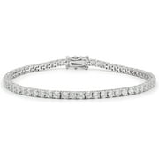 925 Italian Sterling Silver 3mm Tennis Bracelet, Iced Out Round Cut CZ Cubic Zirconia Rhodium Plated Link Chain, Giorgio Bergamo 8.5