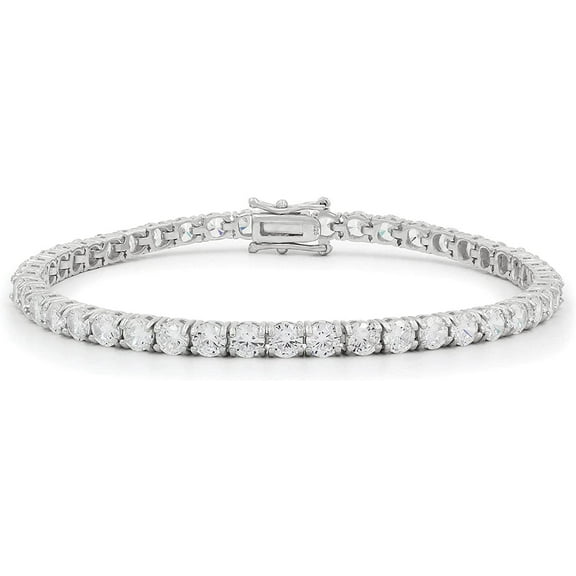 925 Italian Sterling Silver 3mm Tennis Bracelet, Iced Out Round Cut CZ Cubic Zirconia Rhodium Plated Link Chain, Giorgio Bergamo 9