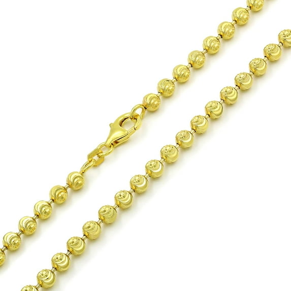 925 Italian Sterling Silver 4mm Ball Bead Moon Cut Chain, FREE Microfiber Cloth, Yellow Gold Dog Tag Solid Mens Womens Necklace 16" - 36", Giorgio Bergamo