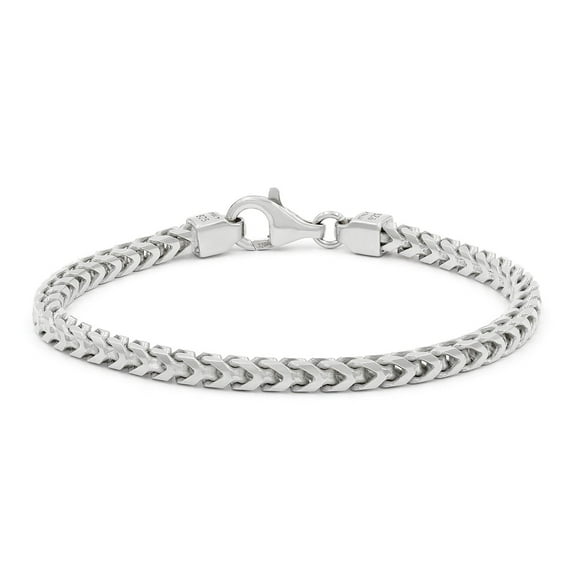 925 Italian Sterling Silver 4mm Solid Franco Bracelet, FREE Microfiber Cloth, Rhodium Plated Square Box Link Chain, Giorgio Bergamo