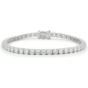 925 Italian Sterling Silver 4mm Tennis Bracelet, Iced Out Round Cut CZ Cubic Zirconia Rhodium Plated Link Chain, Giorgio Bergamo 9