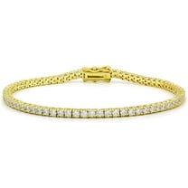 925 Italian Sterling Silver 4mm Tennis Bracelet, Iced Out Round Cut CZ Cubic Zirconia Yellow Gold Plated Link Chain, Giorgio Bergamo 9