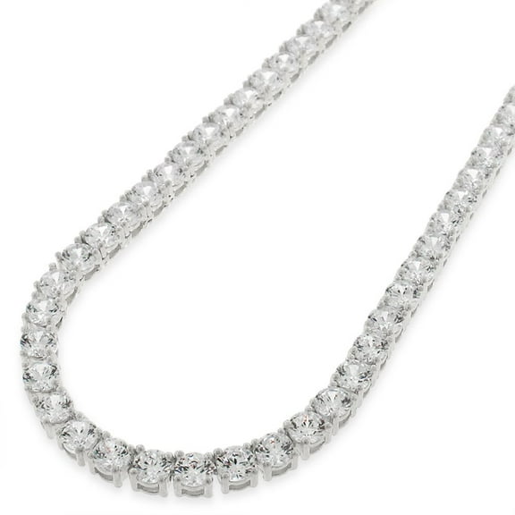 925 Italian Sterling Silver 4mm Tennis Necklace, Iced Out Round Cut CZ Cubic Zirconia Rhodium Plated Link Chain, Giorgio Bergamo 22