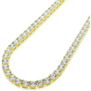 925 Italian Sterling Silver 4mm Tennis Necklace, Iced Out Round Cut CZ Cubic Zirconia Yellow Gold Plated Link Chain, Giorgio Bergamo 22