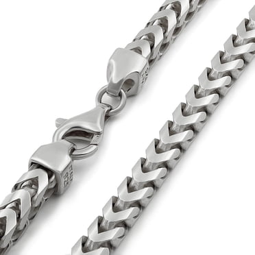 Handmade 4mm Wide Franco Chain Necklace In Rhodium - 36 Inch Length