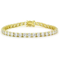 925 Italian Sterling Silver 5mm Tennis Bracelet, Iced Out Round Cut CZ Cubic Zirconia Yellow Gold Plated Link Chain, Giorgio Bergamo 7
