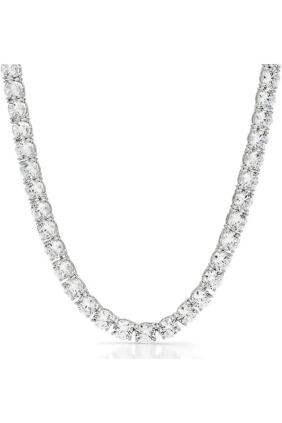 925 Italian Sterling Silver 5mm Tennis Necklace, Iced Out Round Cut CZ Cubic Zirconia Rhodium Plated Link Chain, Giorgio Bergamo 18