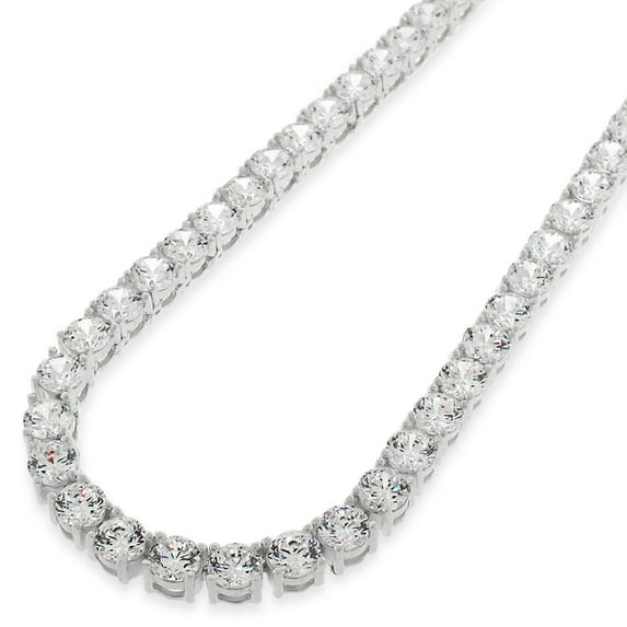 925 Italian Sterling Silver 5mm Tennis Necklace, Iced Out Round Cut CZ Cubic Zirconia Rhodium Plated Link Chain, Giorgio Bergamo 22