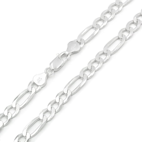 925 Italian Sterling Silver 6.5mm Solid Figaro Chain, FREE Microfiber Cloth, ITProLux Link Mens Womens Necklace, Giorgio Bergamo