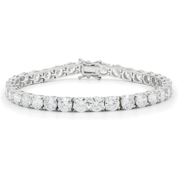925 Italian Sterling Silver 6mm Tennis Bracelet, Iced Out Round Cut CZ Cubic Zirconia Rhodium Plated Link Chain, Giorgio Bergamo 6.5