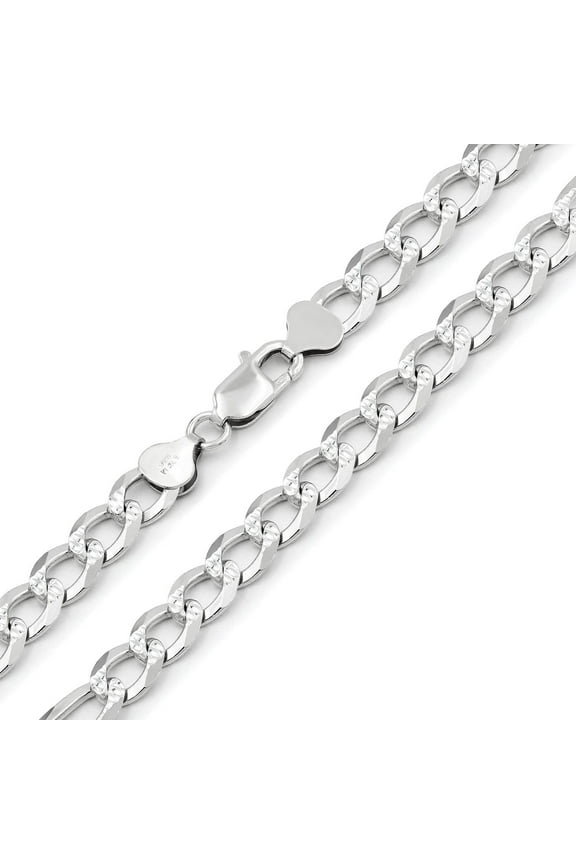 925 Italian Sterling Silver 7.5mm Solid Cuban Diamond Cut Chain, FREE Microfiber Cloth, ITProLux Curb Link Pave Mens Womens Necklace, Giorgio Bergamo
