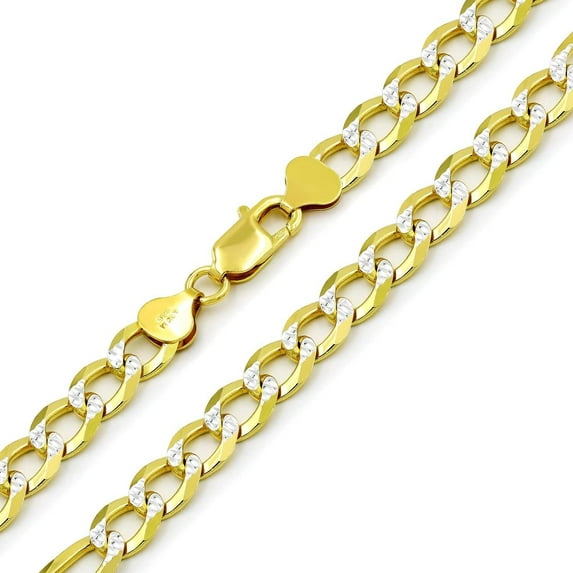 925 Italian Sterling Silver 7.5mm Solid Cuban Diamond Cut Chain, FREE Microfiber Cloth, ITProLux Yellow Gold Plated Pave Curb Link Mens Womens Necklace, Giorgio Bergamo