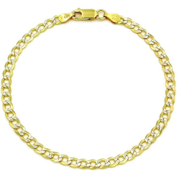 925 Italian Sterling Silver 8.5mm Solid Cuban Diamond Cut Bracelet, FREE Microfiber Cloth, ITProLux Yellow Gold Plated Pave Curb Link Chain, Giorgio Bergamo
