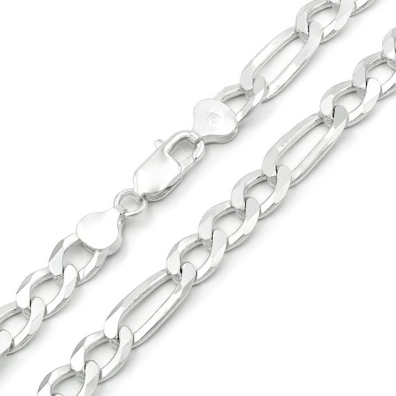 925 Italian Sterling Silver 8.5mm Solid Figaro Chain, FREE Microfiber Cloth, ITProLux Link Mens Womens Necklace, Giorgio Bergamo