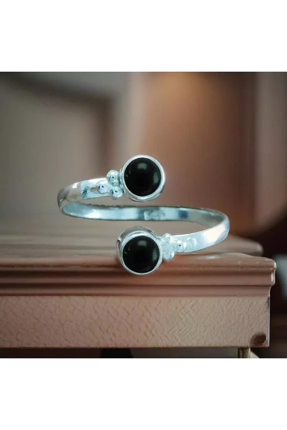 Sterling Silver Black Onyx Gemstone Adjustable Toe Ring