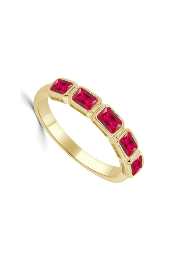 925 Lab Ruby Octagon wedding band Ring,Lab Ryby Wedding ring,Five Stone Octagon Yellow Gold Stacking Matching Bridal Ring,Promise Five band