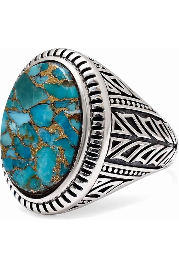 925 Men’s Sterling Silver Ring Turquoise Men’s Ring Handmade Blue Copper Turquoise Gemstones Ring for Mens Gift For Him Size 14