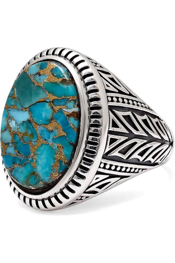 925 Men’s Sterling Silver Ring Turquoise Men’s Ring Handmade Blue Copper Turquoise Gemstones Ring for Mens Gift For Him Size 14