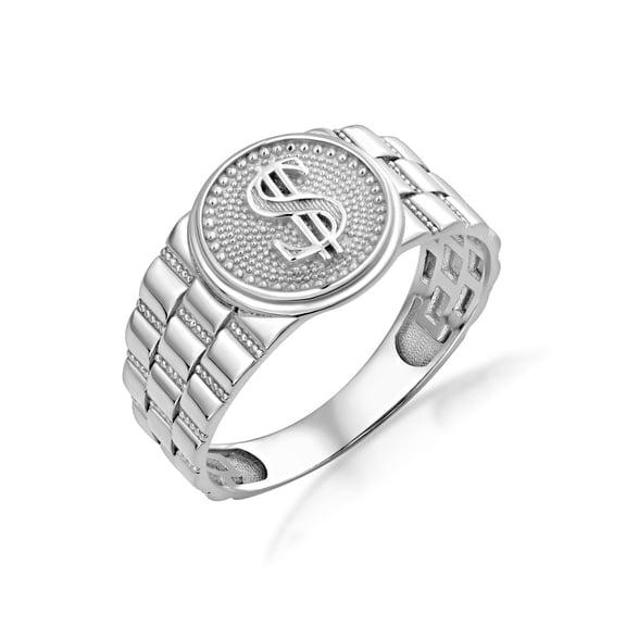 .925 Mens Sterling Silver Dollar Symbol Signet Ring- Size 10