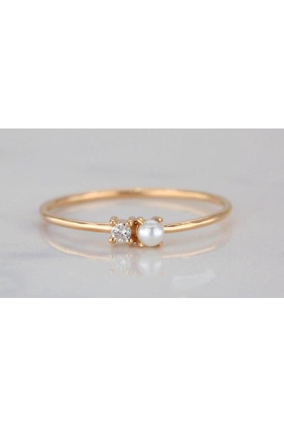 925 Pearl Ring,Pearl Ring with cubic zirconia,Dainty Freshwater Pearl Ring,Natural Pearl Ring,June birthstone Ring,Personalized gift for her