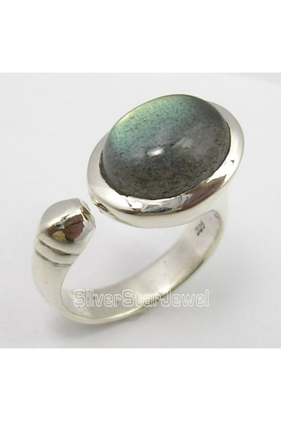 925 Pure Silver Blue Fire Labradorite Adjustable Well Made Chunky Ring Size 6.5