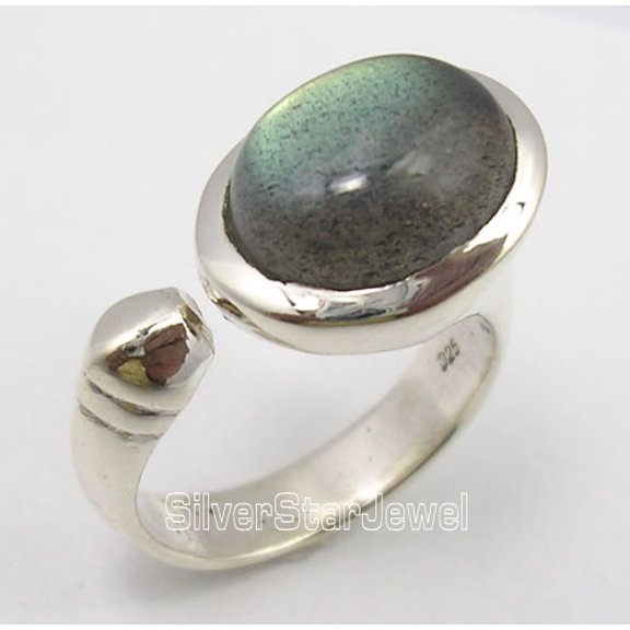 925 Pure Silver Blue Fire Labradorite Adjustable Well Made Chunky Ring Size 9.5