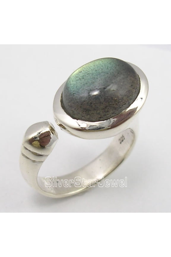925 Pure Silver Blue Fire Labradorite Adjustable Well Made Chunky Ring Size 9.5