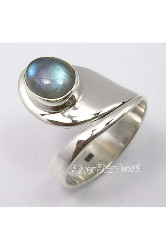 925 Pure Silver Blue Flash Labradorite Flexible Adjustable Ring Size 7 Unisex
