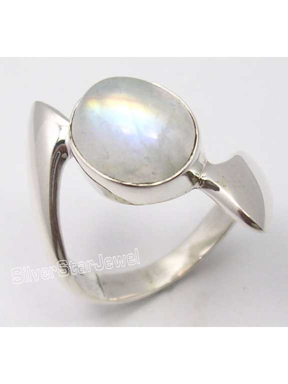 925 Pure Silver Blue Flash Rainbow Moonstone Men's Ring Size 5 Birthday Gift