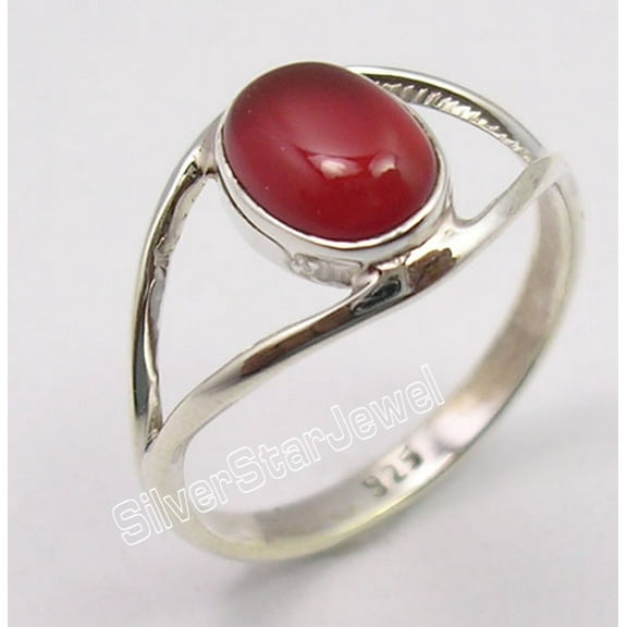 925 Pure Silver Cabochon Red Carnelian Unisex Jewelry Ring Size 5 Personalised