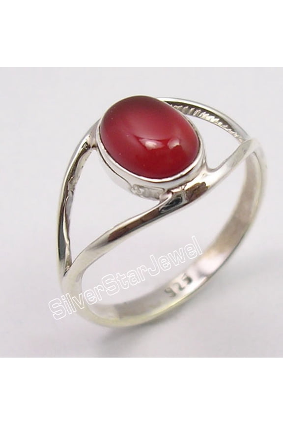 925 Pure Silver Cabochon Red Carnelian Unisex Jewelry Ring Size 9.5 Personalised