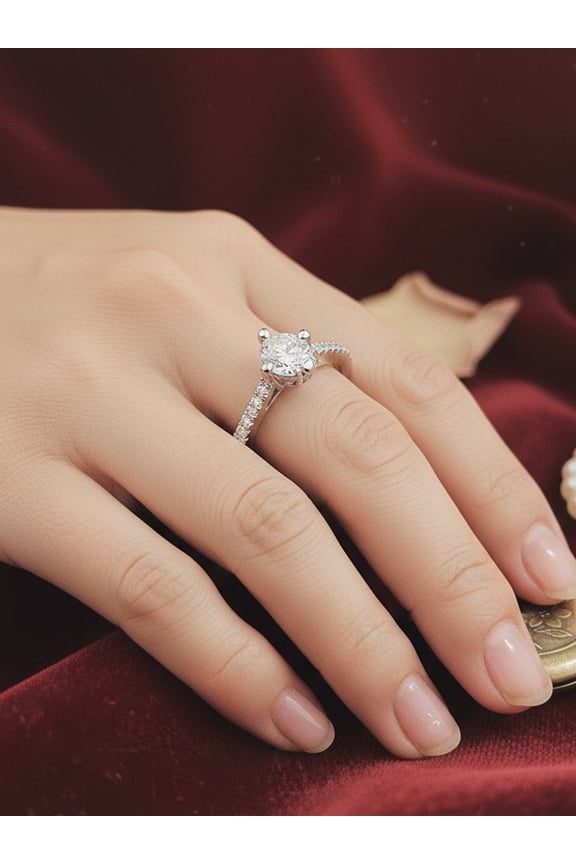 925 Pure Silver Classic Round Solitaire Pave Ring