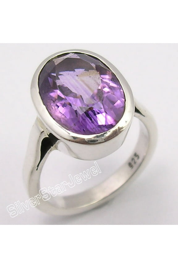 925 Pure Silver Cut Purple Amethyst Lovely Ring Size 5 Semi Precious Gemstone