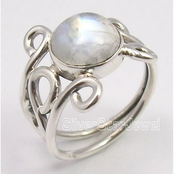 925 Pure Silver Exclusive Rainbow Moonstone Gem Urban Style Ring Size 5