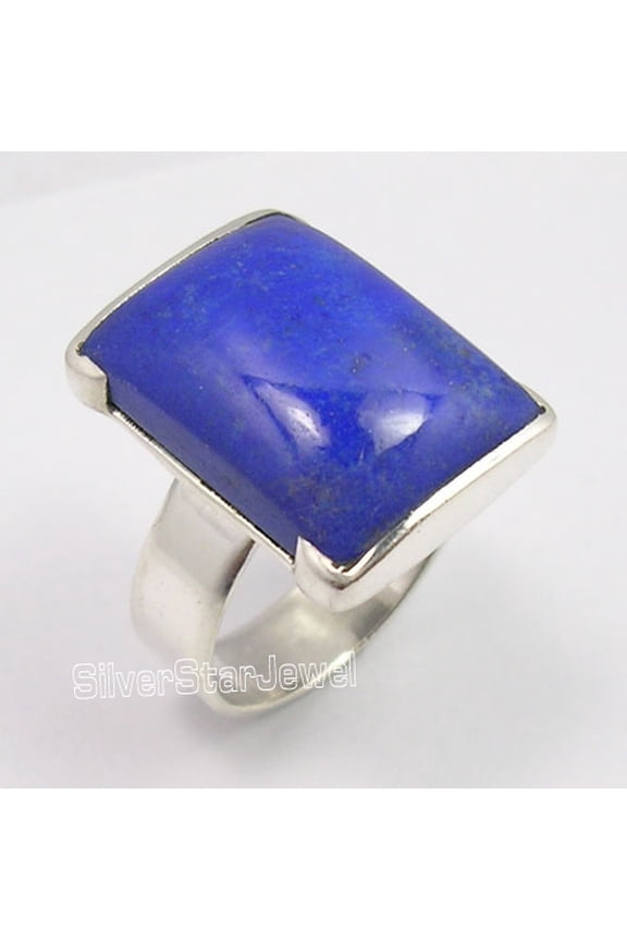925 Pure Silver Fabulous Lapis Lazuli Made In India Men's Ring Size 5.5 Bijoux