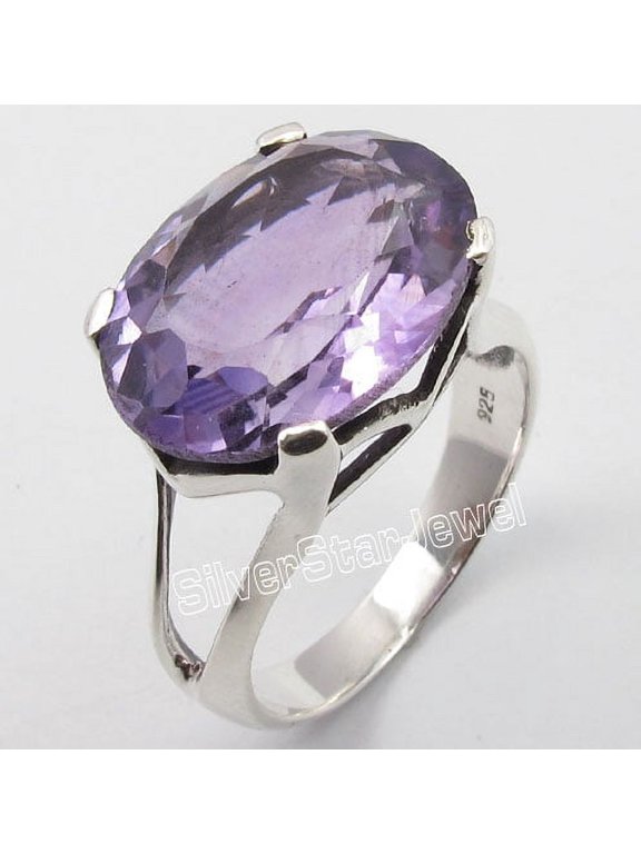 925 Pure Silver Purple Amethyst Big Stone Claw Setting Ring Size 5
