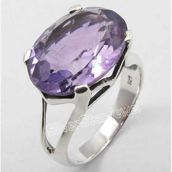 925 Pure Silver Purple Amethyst Big Stone Claw Setting Ring Size 7