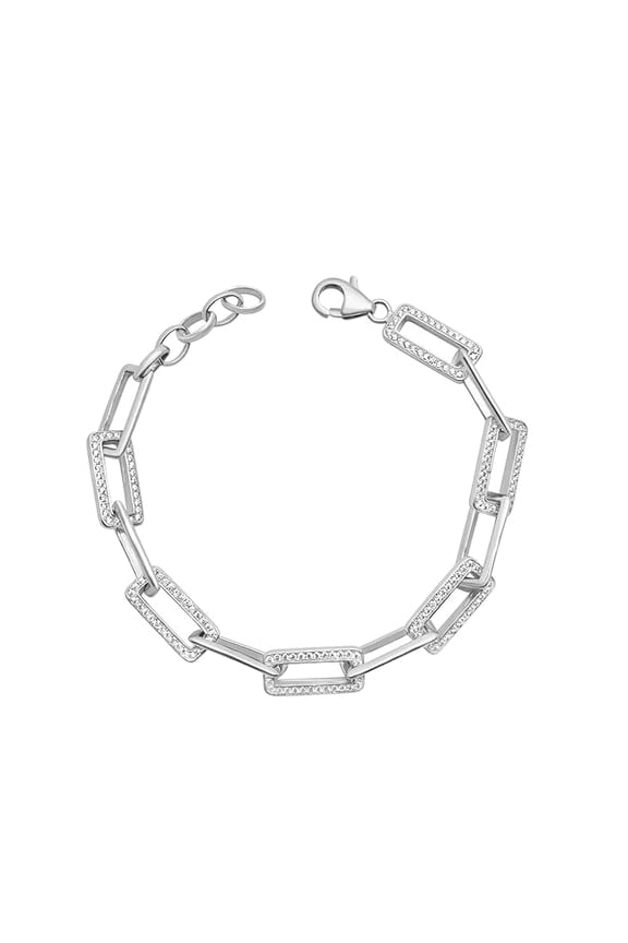 925 Pure Silver Rectangular Link Pave Statement Bracelet