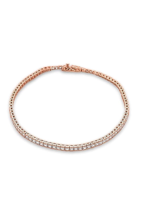 925 Pure Silver Rose Gold Princess-Cut Tennis Anklet