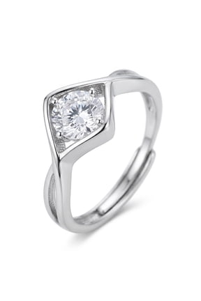 Round Twist Solitaire White Ring 925 Sterling, Sterling Silver (Ring)