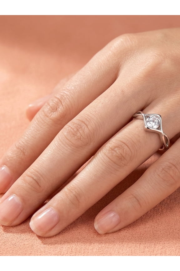 Round Twist Solitaire White Ring 925 Sterling, Sterling Silver (Ring)