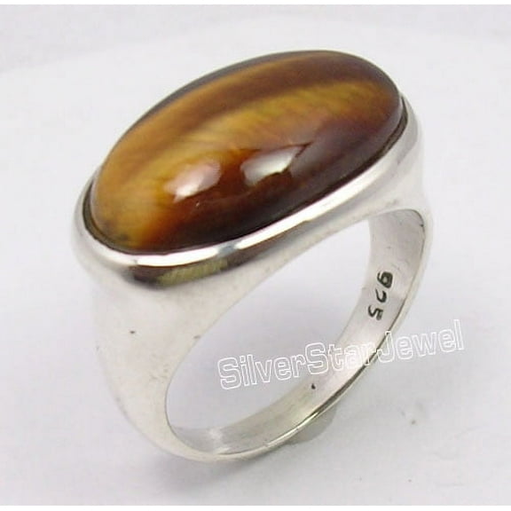 .925 Pure Silver Stamped Brown Tiger Eye Extra Ordinary Ring Size 7 Bestseller