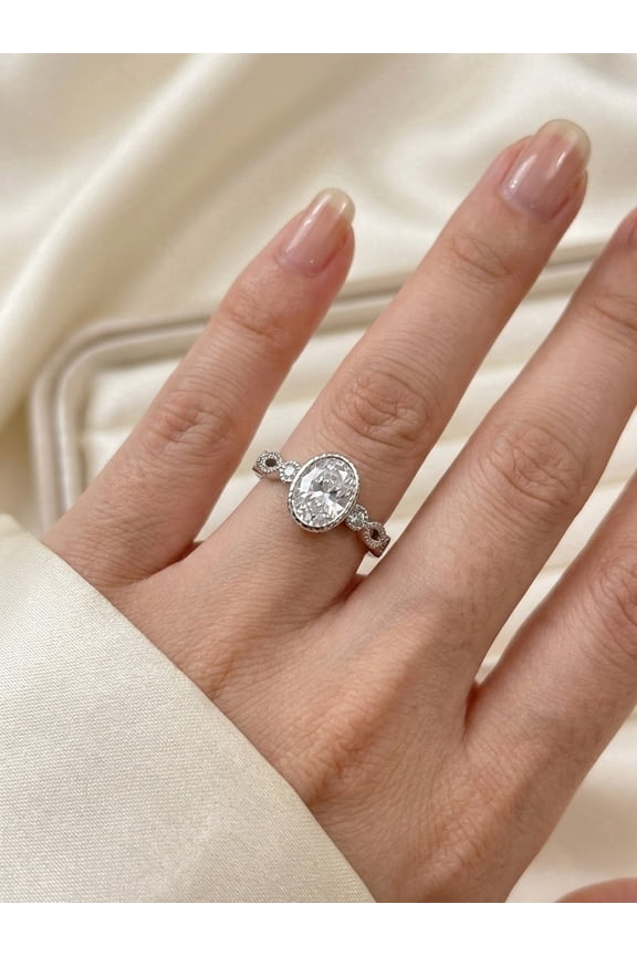 Vintage Oval White Ring, 925 Sterling, Sterling Silver
