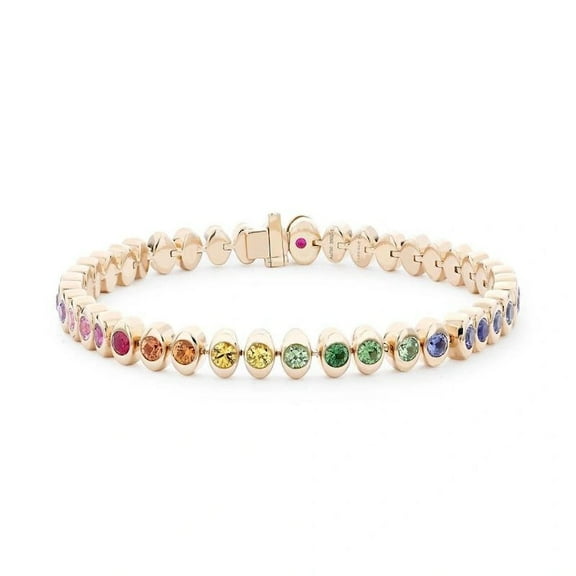 925 Rainbow sapphire tennis bracelet 14K solid gold Plated |rainbow gemstone bezel set tennis bracelet | multi sapphire rainbow bracelet silver