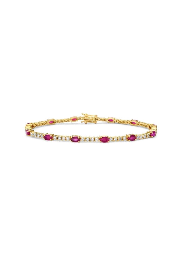 925 Ruby Oval Tennis Bracelet/ 18K Solid Gold Plated Bracelet/ Lab Ruby Tennis Bracelet/ Certified Stacking Bracelet/ Wedding Gifts